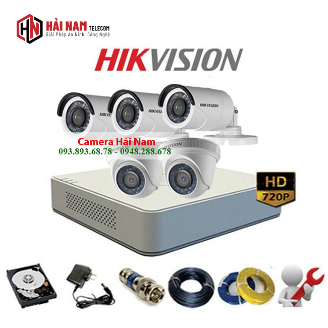 trọn bộ 5 camera Hikvision 1.0MP